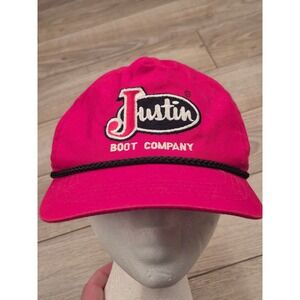 Justin Boot Company Red Snapback Youngan Rope Trucker Hat Mens Western Cap VTG